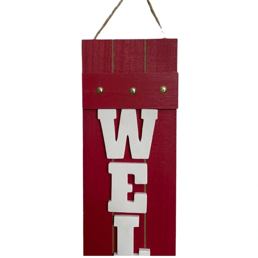 Welcome Wood Slatted 24” Christmas Hanging Wall Decor NWT